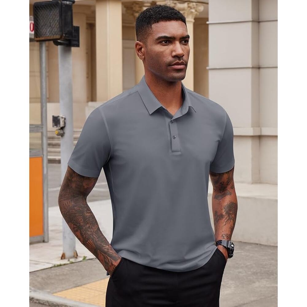 Lion Nardo Mens Polo Shirt Mid Grey Stretch Dry Fit Golf Casual Slim Fit Size M